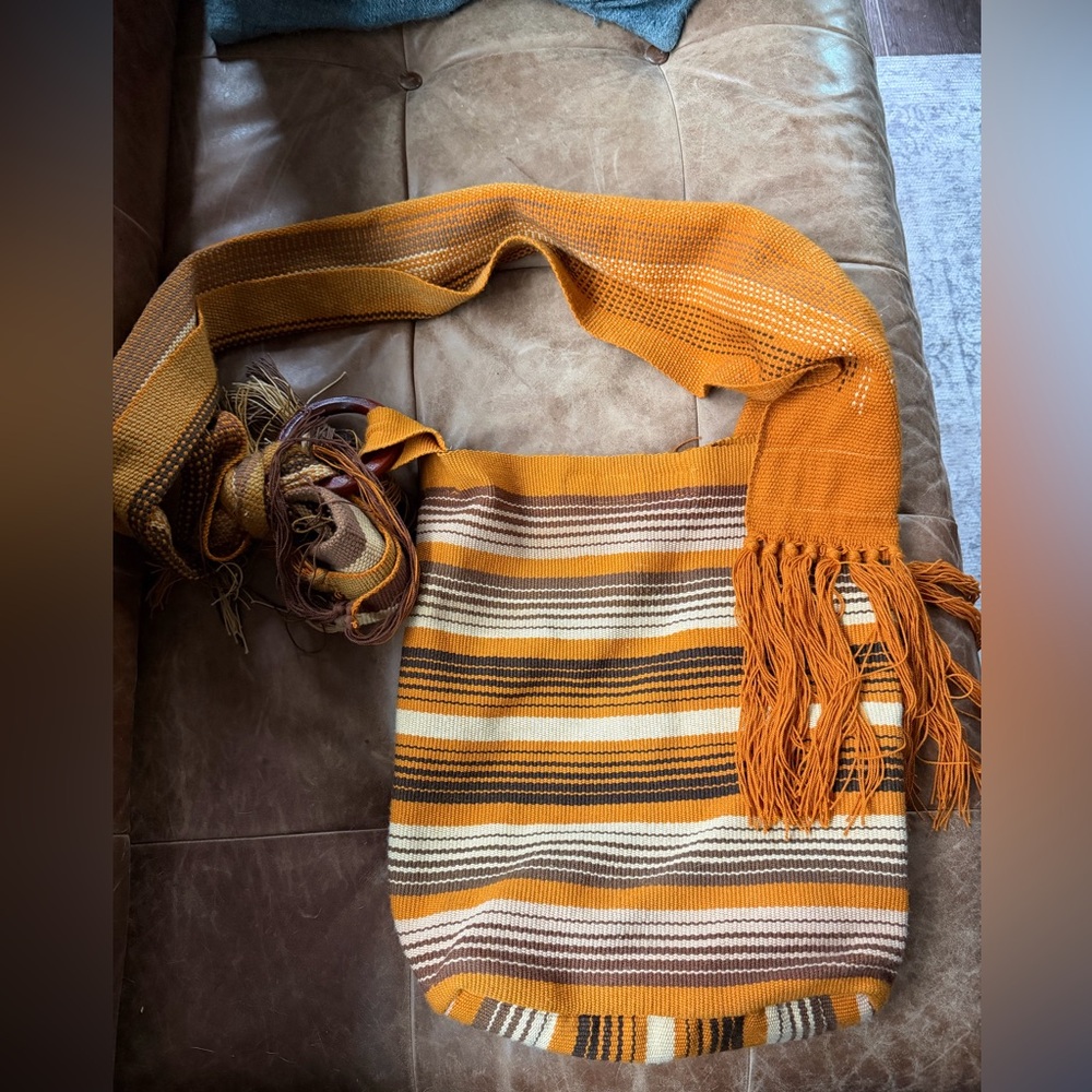 Striped Orange and Brown Woven Bag (Colombian mochila)